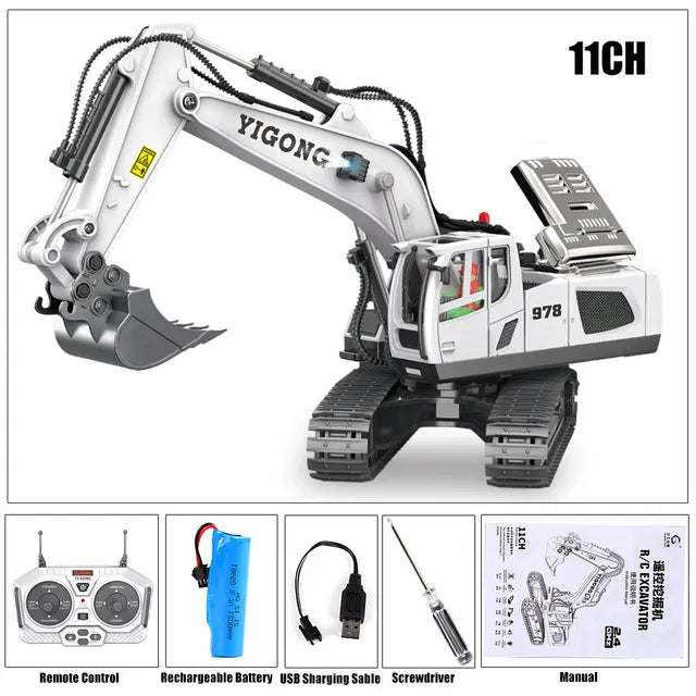 1/20 Scale Remote Control Excavator RC Alloy Car Construction Engineering Vehicle With 680 Degree Rotation Model Toy Kids Gift